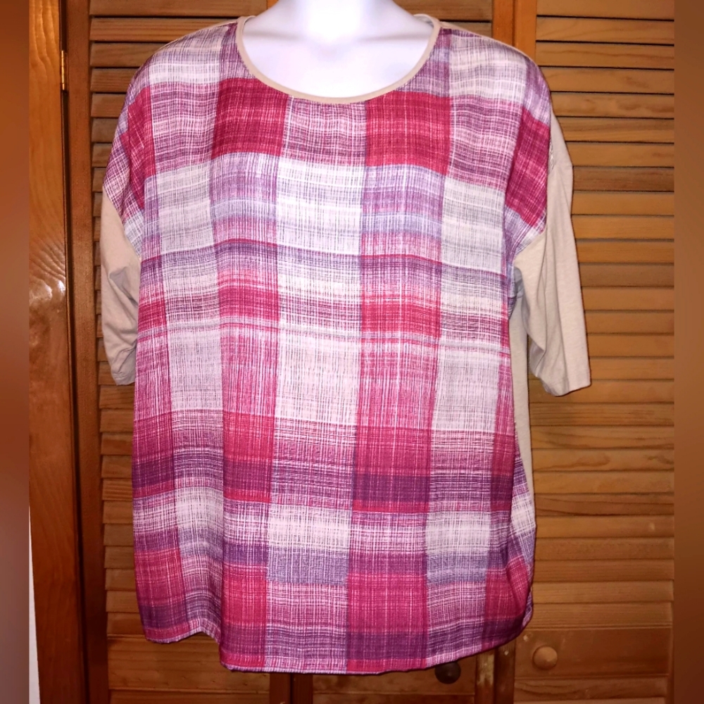 CJ Banks Plaid Look oversized top NWOT